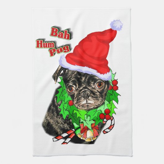 Bah Hum Mops Weihnachten Geschirrtuch (Vertikal)