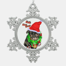 Bah Hum Mops Weihnachten Schneeflocken Zinn-Ornament