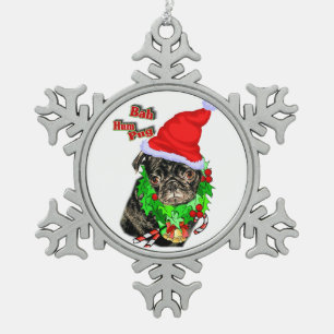Bah Hum Mops Weihnachten Schneeflocken Zinn-Ornament