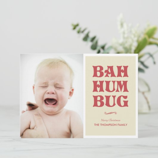 Bah Humbug-Foto-Karten Einladung (Stehend Vorderseite)