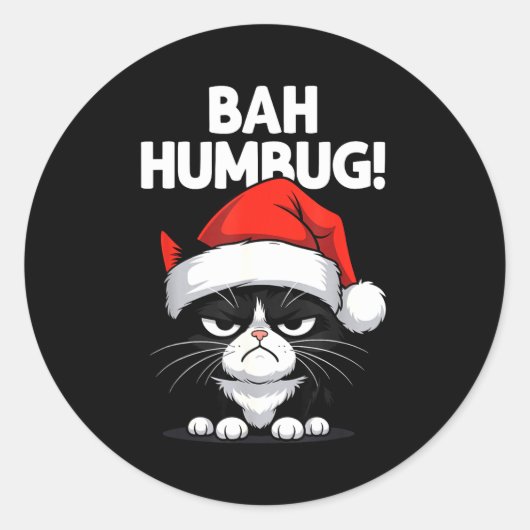 Bah Humbug Funny Bad Cat Christmas Hater Cat Lover Runder Aufkleber (Vorderseite)