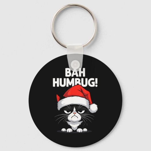 Bah Humbug Funny Bad Cat Christmas Hater Cat Lover Schlüsselanhänger (Vorderseite)