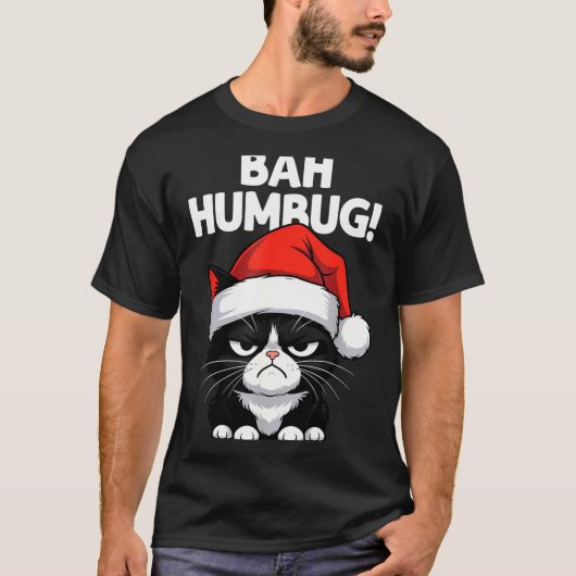 Bah Humbug Funny Bad Cat Christmas Hater Cat Lover T-Shirt (Vorderseite)