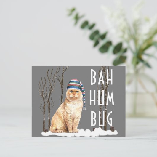 Bah Humbug Funny Cat Weihnachten Postkarte (Stehend Vorderseite)