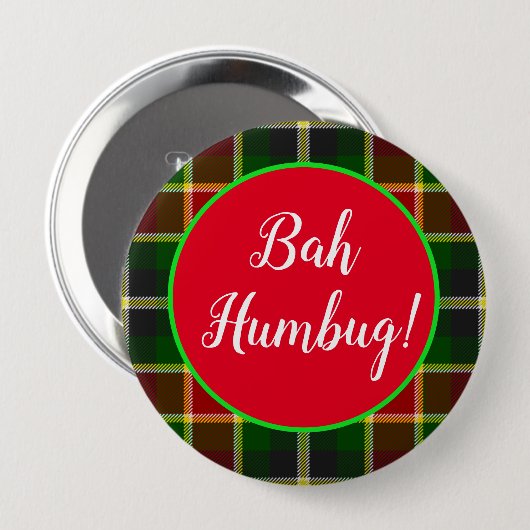 Bah Humbug Funny Christmas Kariert Button (Vorne & Hinten)
