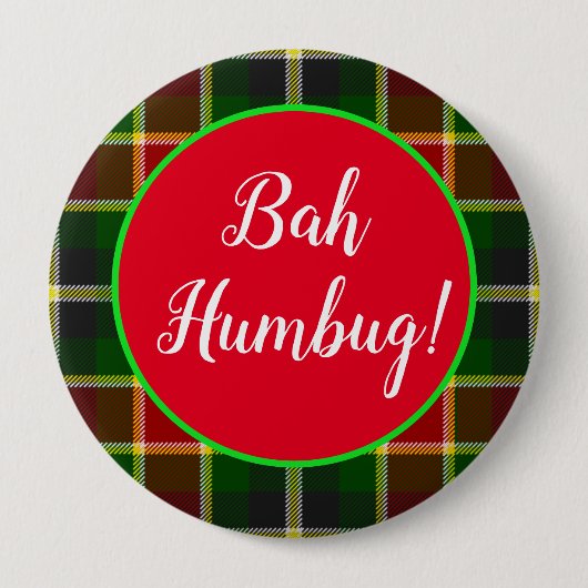 Bah Humbug Funny Christmas Kariert Button (Vorderseite)