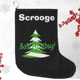 Bah! Humbug! Green White Blue Funny Scrooge Großer Weihnachtsstrumpf