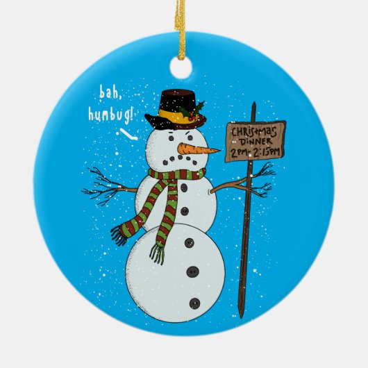 Bah Humbug Grumpy Christmas Snowman Introvert Keramik Ornament (Hinten)