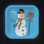 Bah Humbug Grumpy Christmas Snowman Introvert Pappteller<br><div class="desc">Bah humbug! Dieses lustige Design ist das perfekte Ding für ein Weihnachtsfest, ein Geschenk für Gastgeber oder Gastgeberin, oder für jeden, der ein wenig auf der antisozialen Seite ist und lieber die großen Menschenmengen dieser Ferienzeit meiden möchte. Ein Schneemann trägt einen Hut und einen Schal mit einem Schild, auf dem...</div>