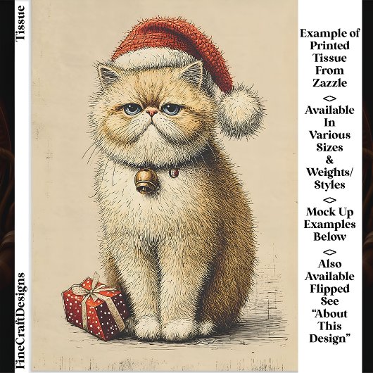 Bah Humbug Grumpy Weihnachtskatze EA9L Découpage Seidenpapier