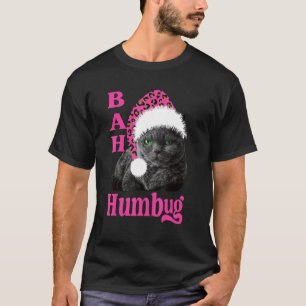 Bah Humbug Katze Leoparden Druck Santa Hut Weihnac T-Shirt