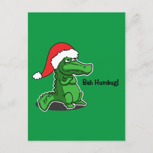 Bah Humbug! Spaß, Alligator mit Weihnachtsmannmütz Feiertagspostkarte