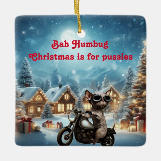 Bah Humbug Sphynx Cat Christmas Keramikornament (Vorderseite)