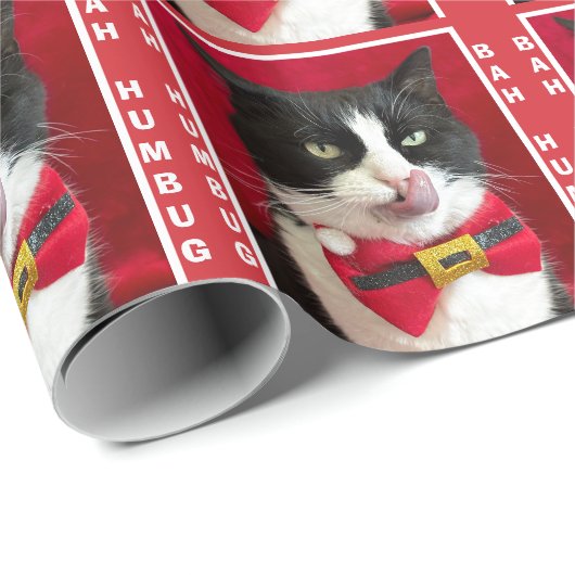 Bah Humbug Tuxedo Kat Weihnachtswrapping Paper Geschenkpapier (Rolleneckpunkt)