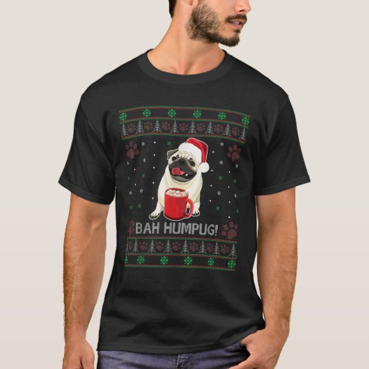Bah Humpug Funny Mops Niedlich Dog Lover Ugly Weih T-Shirt (Vorderseite)