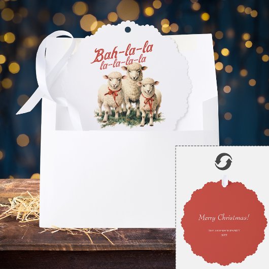 Bah La La Cute Retro Christmas Sheep Ornament Karte