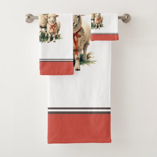 Bah La La Niedlich Retro Christmas Sheep Badhandtuch Set (Insitu)