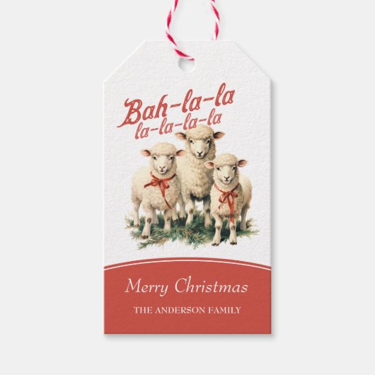 Bah La La Niedlich Retro Christmas Sheep Geschenkanhänger (Vorderseite)