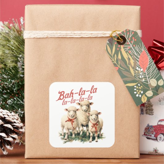 Bah La La Niedlich Retro Christmas Sheep Quadratischer Aufkleber (Feiertag)