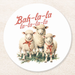 Bah La La Niedlich Retro Christmas Sheep Runder Pappuntersetzer