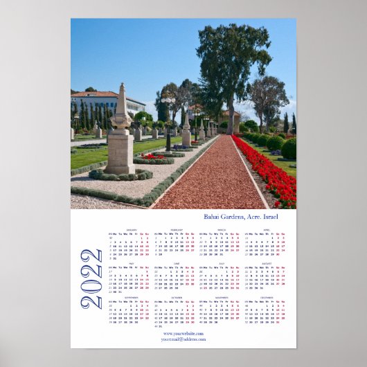 Bahai Gardens, Acre. Israel. Kalender 2022 Poster (Vorne)