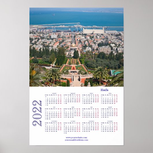Bahá'í Gardens, Haifa, Israel Kalender 2022 Poster (Vorne)