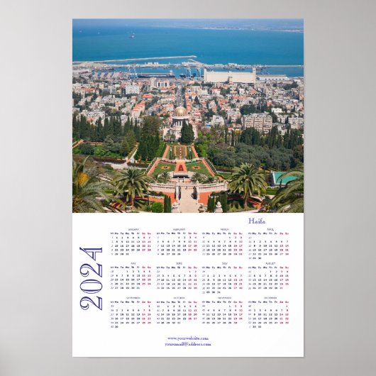 Bahá'í Gardens, Haifa, Israel Kalender 2024 Poster (Vorne)