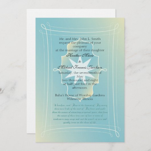 Baha'i Hochzeits-Einladung (Gewohnheit) Einladung (Vorne/Hinten)
