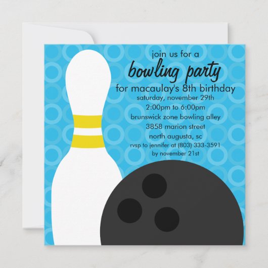 Bahama Blue Button Pals Bowling Birthday Party Einladung (Vorderseite)