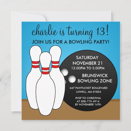 Bahama Blue Let's have a Ball Bowling Party Einladung (Vorderseite)