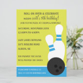 Bahama Blue Roll über Bowling Birthday Party Einladung (Stehend Vorderseite)