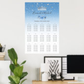 Bahama Blue und Silver Crown Floral Seating Charts Poster (Heimbüro)