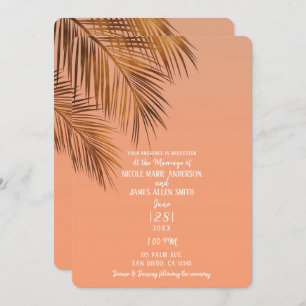 Bahama Breeze Bronze Palm Coral Peach Wedding Einladung