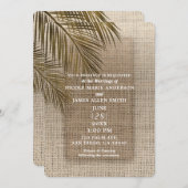 Bahama Breeze Bronze Palm Rustic Burlap Wedding Einladung (Vorne/Hinten)