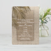 Bahama Breeze Bronze Palm Rustic Burlap Wedding Einladung (Stehend Vorderseite)