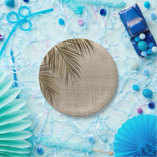 Bahama Breeze Bronze Palm Rustic Burlap Wedding Pappteller (Party)