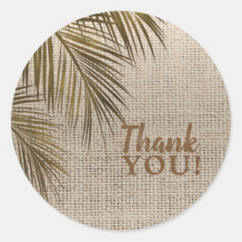 Bahama Breeze Bronze Palm Rustic Burlap Wedding Runder Aufkleber