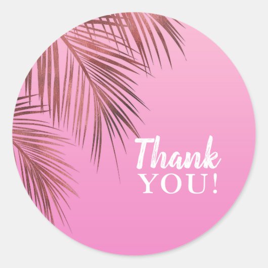 Bahama Breeze Bronze Rose Gold Palm Pink Wedding Runder Aufkleber (Vorderseite)