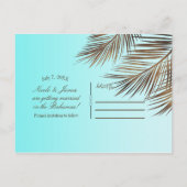 Bahama Breeze Copper Palm Aqua Blue Save the Date Ankündigungspostkarte (Rückseite)