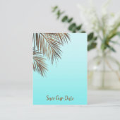 Bahama Breeze Copper Palm Aqua Blue Save the Date Ankündigungspostkarte (Stehend Vorderseite)