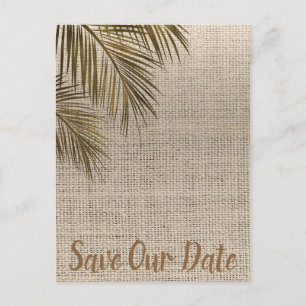 Bahama Bronze Palmen Rustikaler Jute "Save the Dat Ankündigungspostkarte