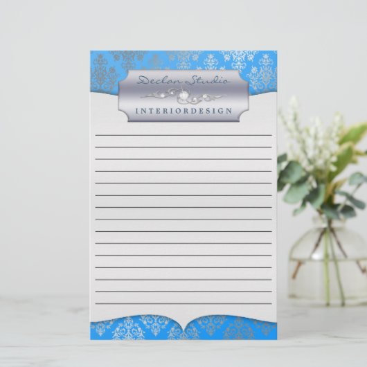 Bahama Dashing Damask Lined Business Stationary Briefpapier (Stehend Vorderseite)