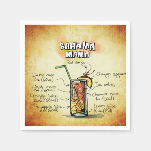 Bahama Mama Barkeeper Drink Rezept Serviette (Vorderseite)