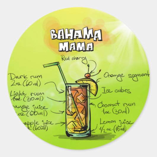 Bahama Mama Cocktail Rezept Runder Aufkleber (Vorderseite)