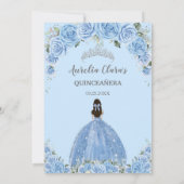 Bahama Sky Blue Floral Dress Silver Quinceañera Einladung (Rückseite)