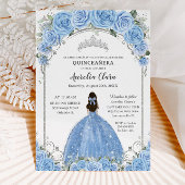Bahama Sky Blue Floral Dress Silver Quinceañera Einladung