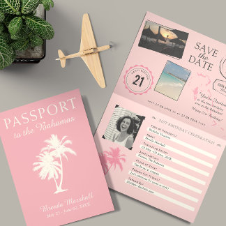 Bahamas 21ST Geburtstag Pink Passport Einladung