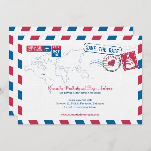 Bahamas Air Mail Hochzeit speichern das Datum Save The Date (Vorne/Hinten)