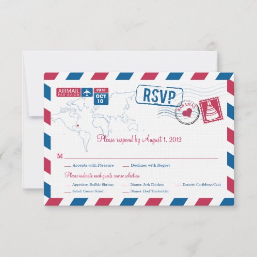 Bahamas Air Mail Wedding RSVP Karte (Vorderseite)