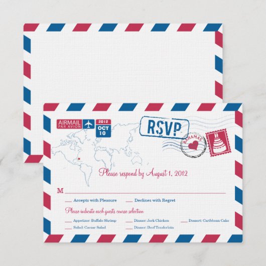 Bahamas Air Mail Wedding RSVP Karte (Vorne/Hinten)